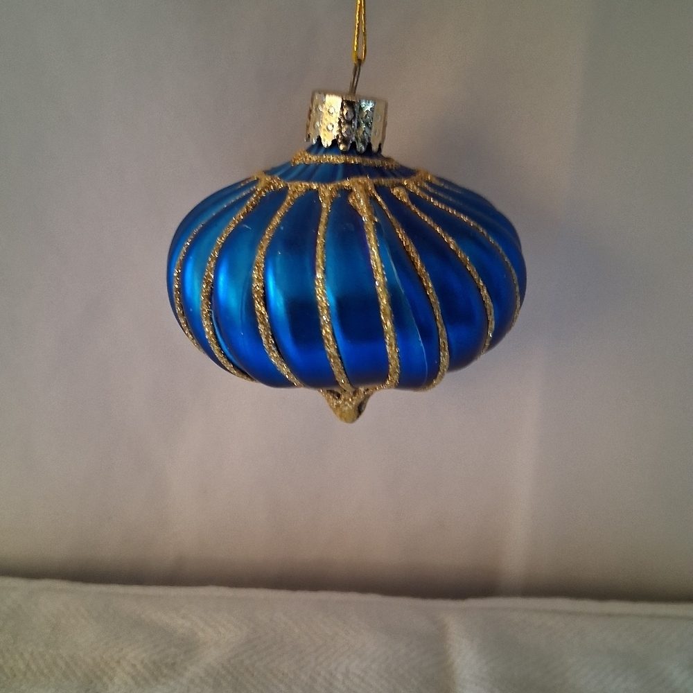 Royal Blue and Gold Striped Holiday Ornament